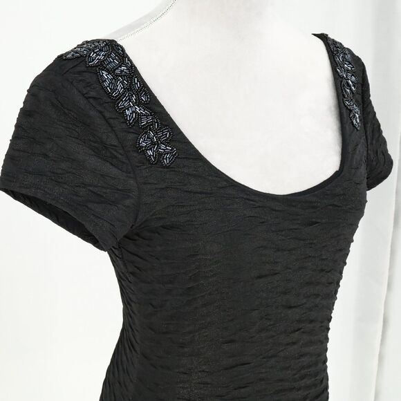 Free People Dress Womens Small Black Beaded Stretch Knit Open Back Fitted Lbd - Picture 6 of 15